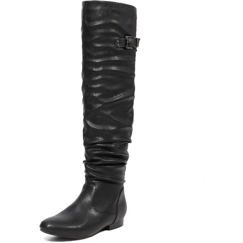 Women's Black/Pu Suede Over The Knee Thigh High Winter Low Heel Western Boots